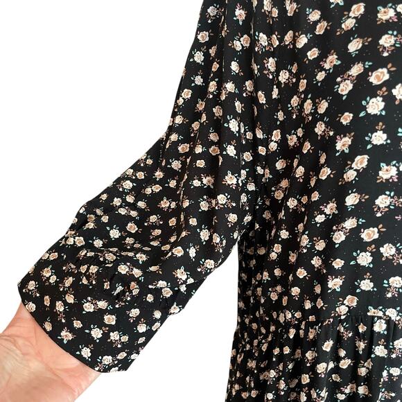 Natural Life Rebecca Midi Dress Black Cream Floral Tiered Sz XL Boho Cottage - Picture 4 of 12